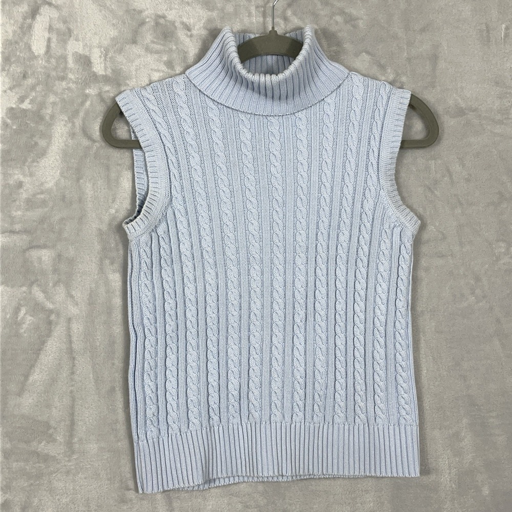 Brooks Brothers Womens Cable Knit Turtleneck‎ Sweater Vest S Blue Preppy Career